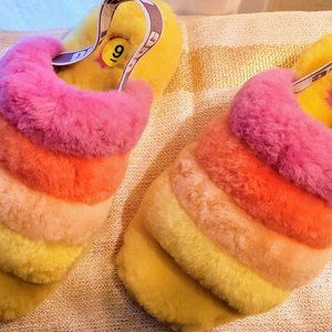 UGG Fluff Yellow Yeah Slide Pride Slippers Size 6